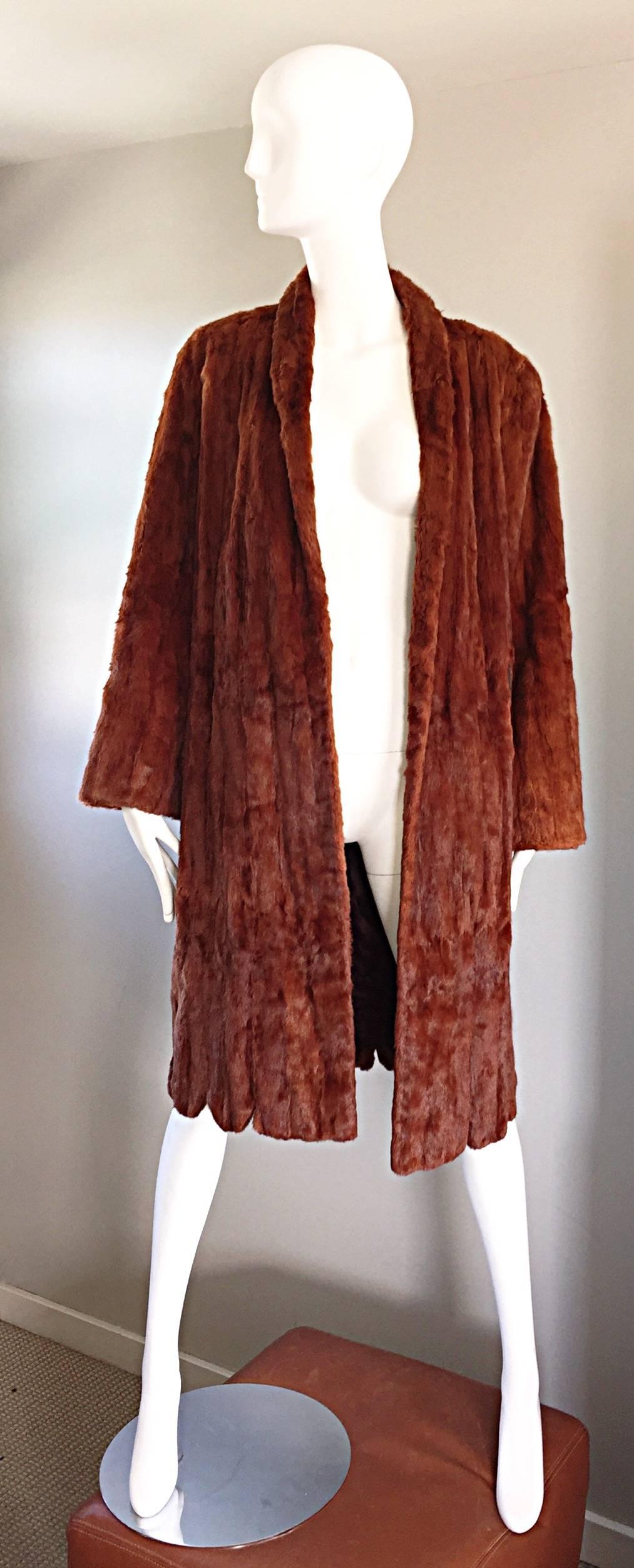 Rare 1940s Ermine Summer Fur Luxurious Honey Brown Jacket Coat Scalloped Edges For Sale 1