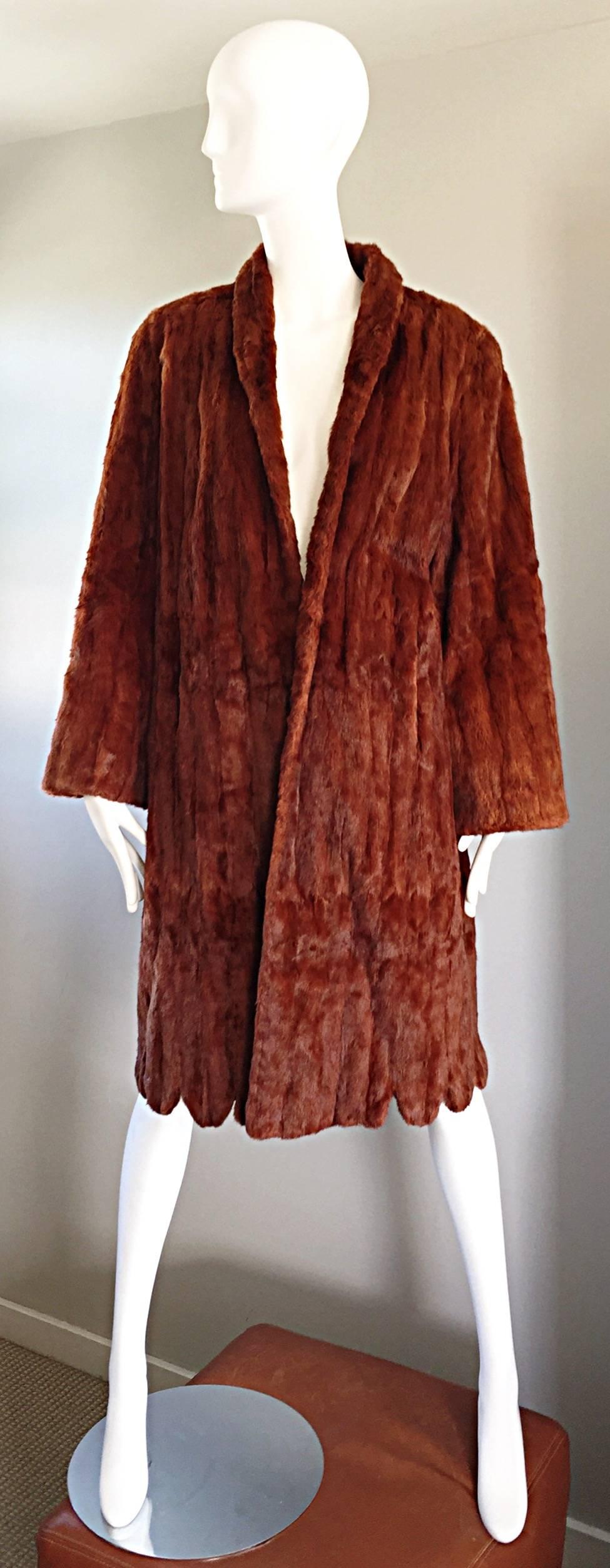 Rare 1940s Ermine Summer Fur Luxurious Honey Brown Jacket Coat Scalloped Edges For Sale 3