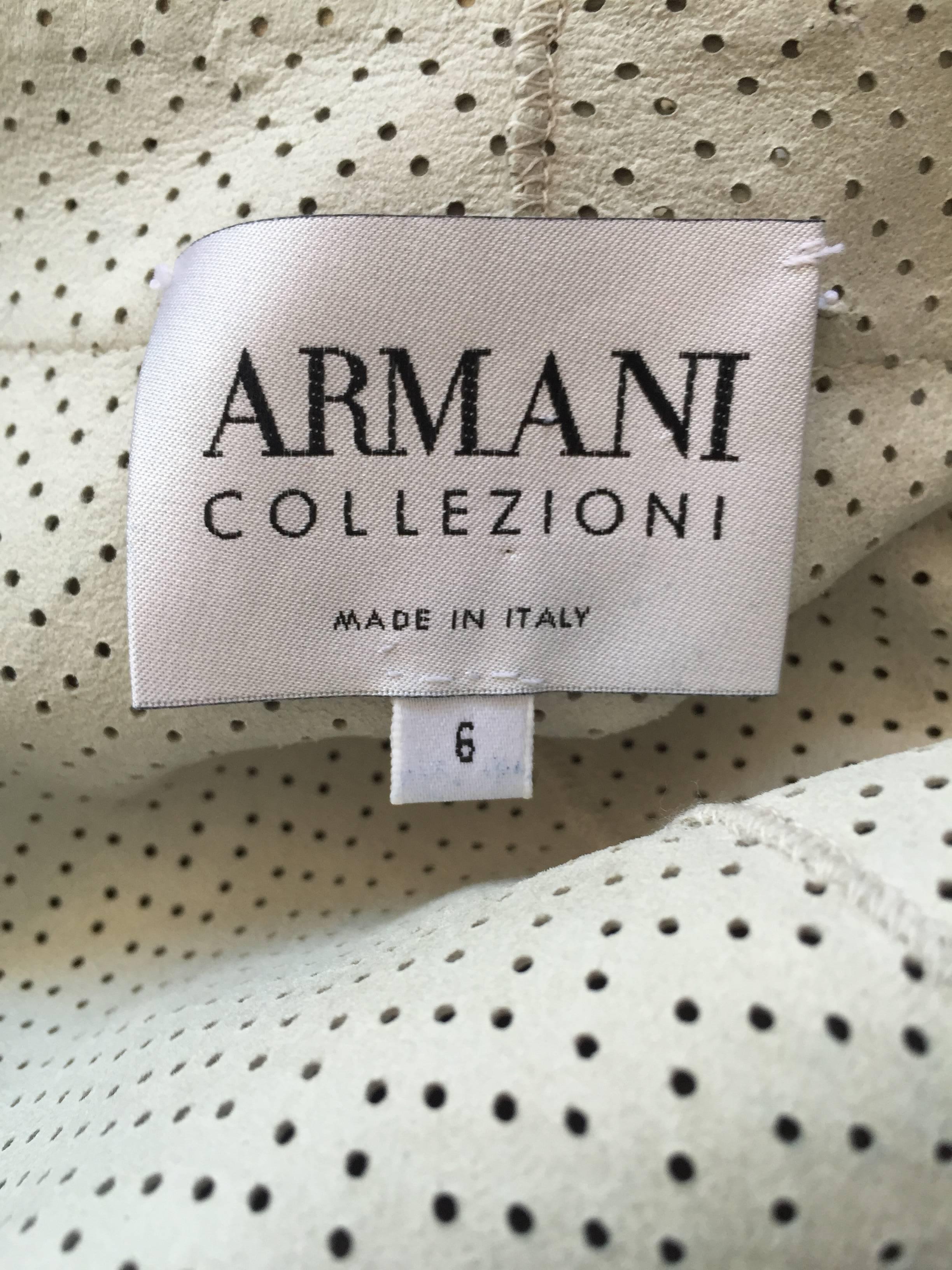 Vintage Giorgio Armani 1990s Ivory Beige Perforated Leather 90s Trench Jacket For Sale 3
