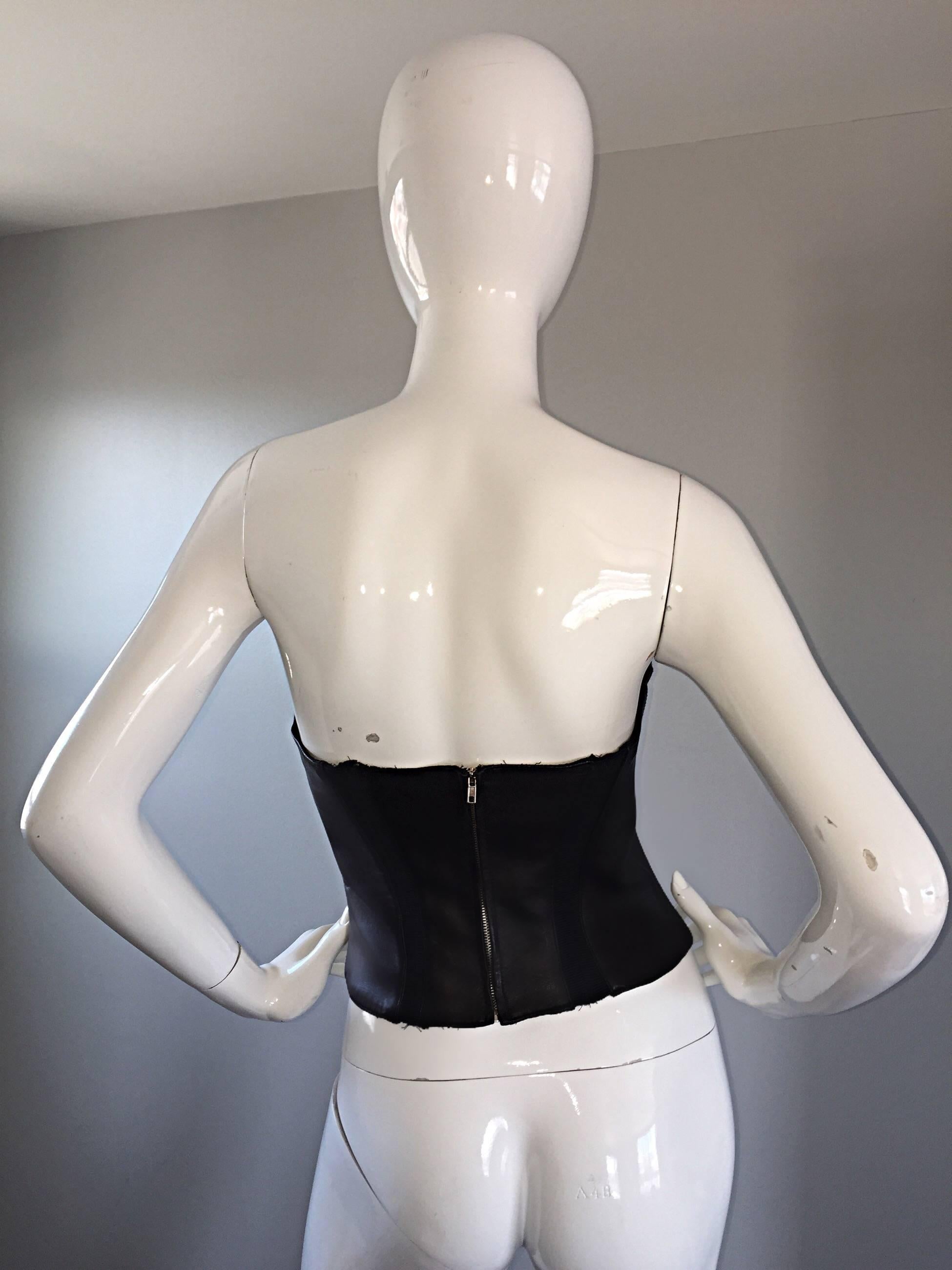 Thierry Mugler Couture Iconic Black Leather + Silver Avant Garde Bustier Corset In Good Condition In San Diego, CA