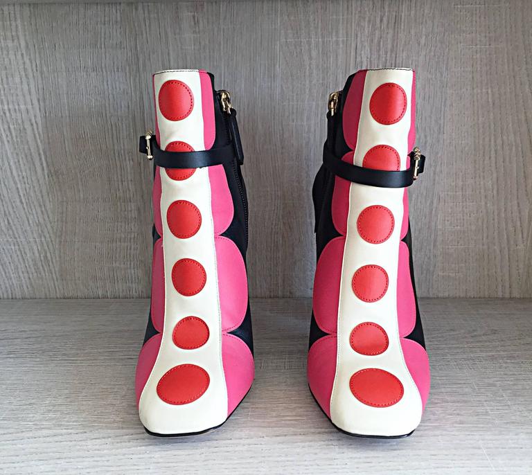 Pink Valentino Sold Out Brand New Size 36 / 6 Polka Dot Runway Ankle Booties  For Sale
