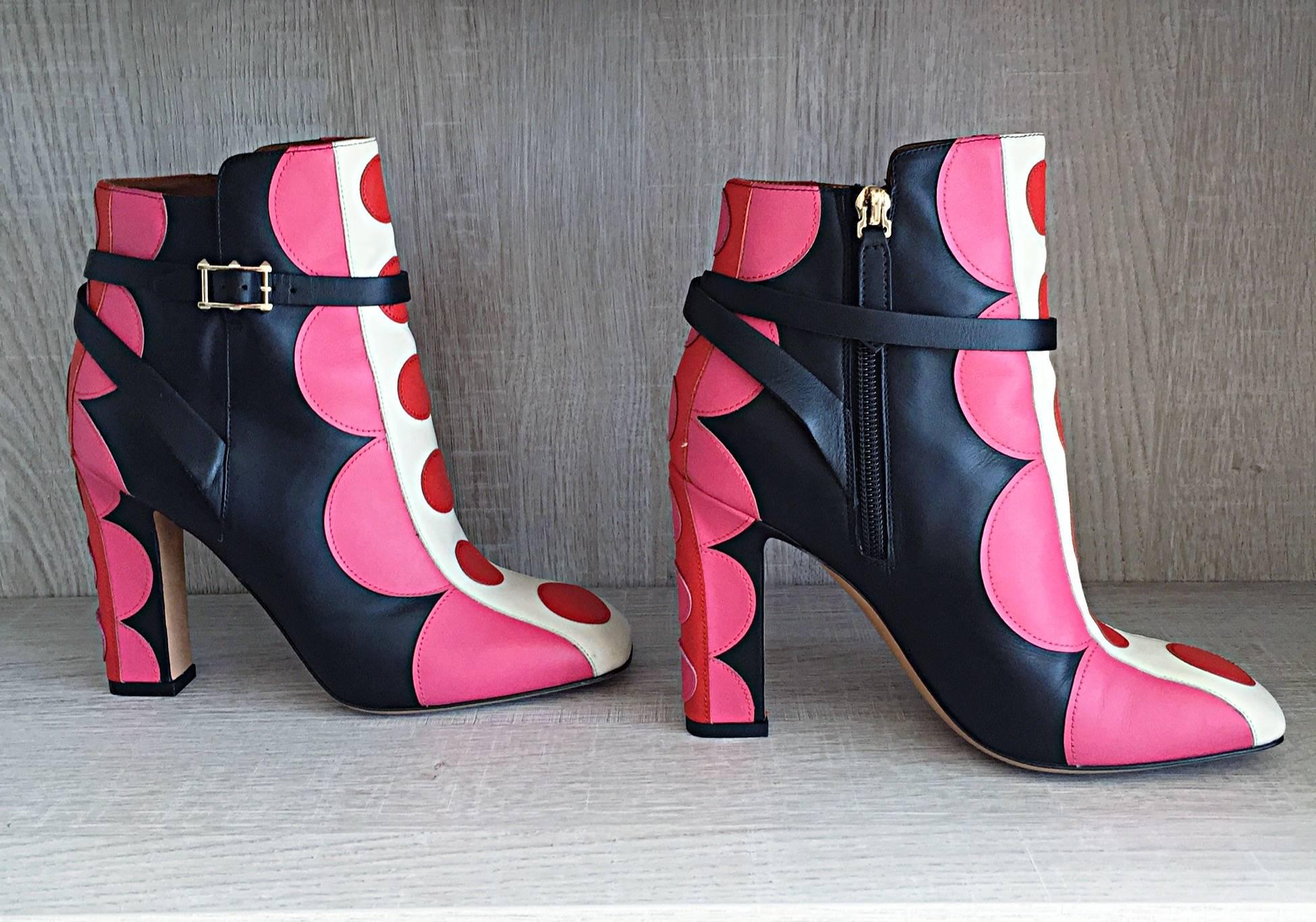 Pink Valentino Sold Out Brand New Size 36 / 6 Polka Dot Runway Ankle Booties  For Sale