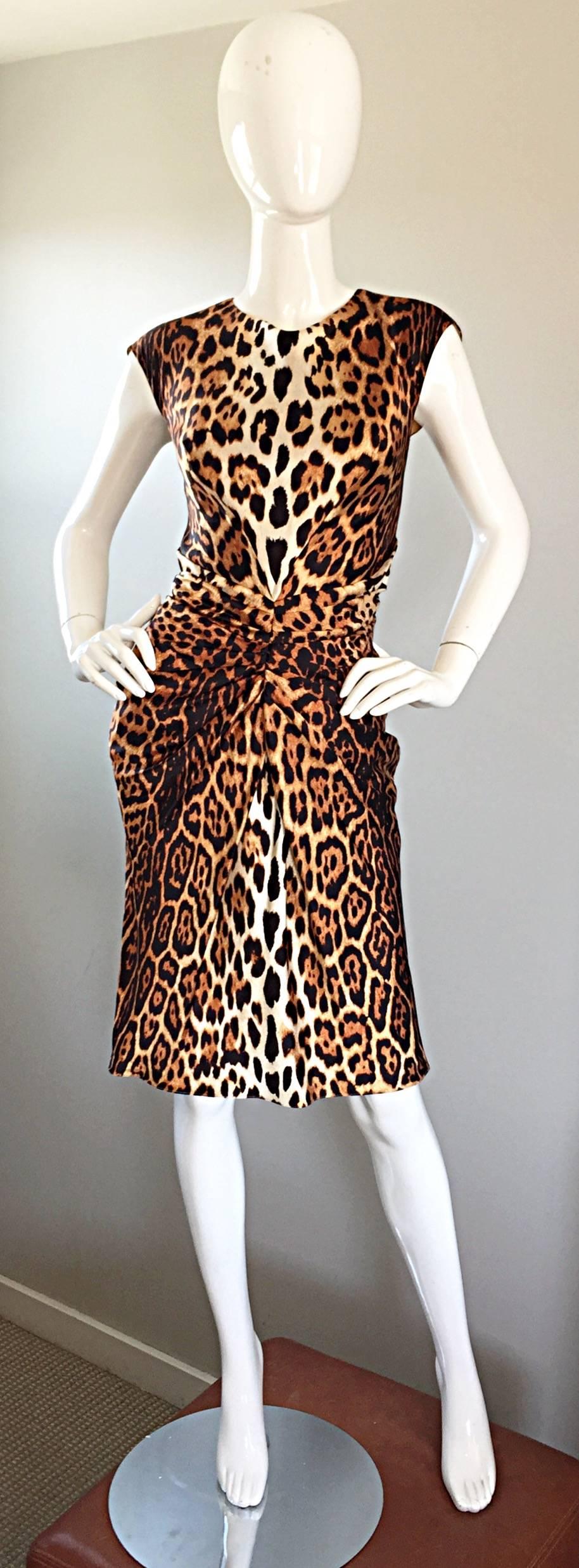 Women's Christian Dior Size 10 by John Galliano Spring 2008 Leopard Print Silk Dress