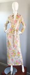 Beautiful 70s Vintage Allover Sequin Long Sleeve Flower Belted Full Length Dress