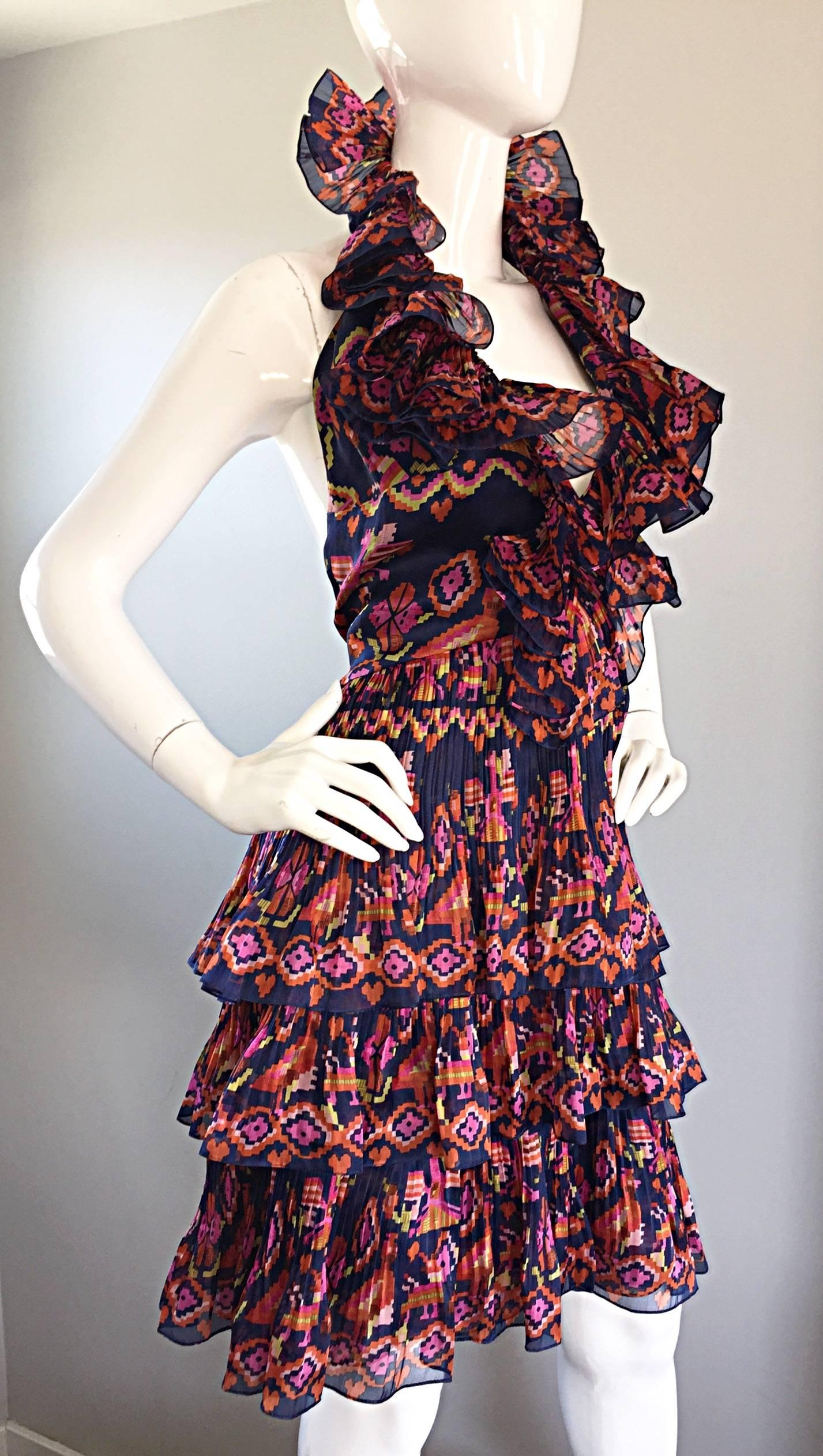 Women's Christian Dior Size 8 / 10 John Galliano Runway Resort 2009 Ruffle Halter Dress For Sale
