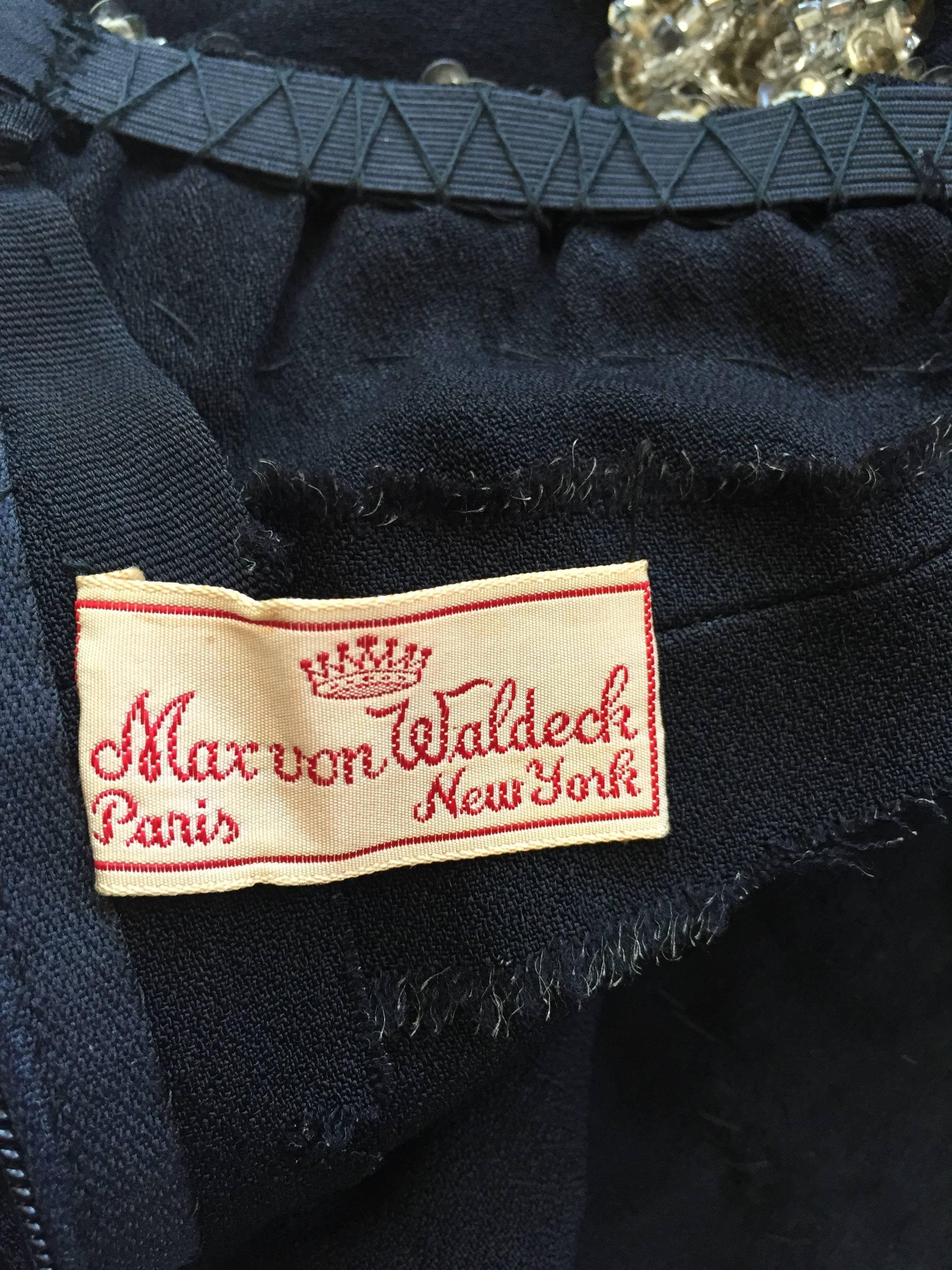 Max Von Waldeck Vintage 1960s Demi Couture Black Crepe One Shoulder Grecian Gown 6
