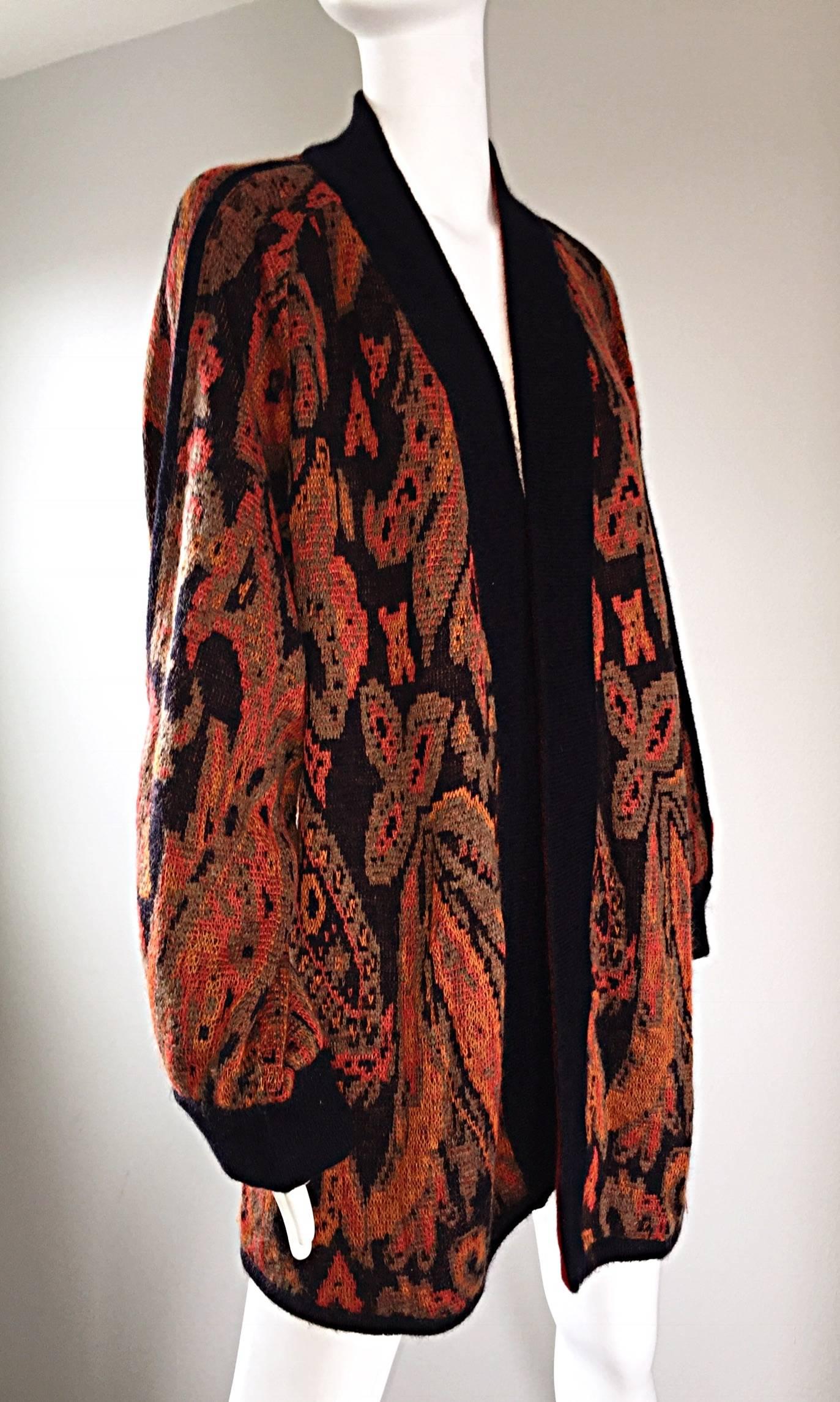 Women's Vintage Escada by Margaretha Ley Autumnal Open Front Paisley Mohair Cardigan 
