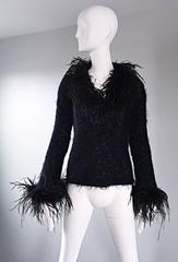 Amazing Vintage 1990s Italian Mohair Ostrich Feather Black 90s Designer Sweater