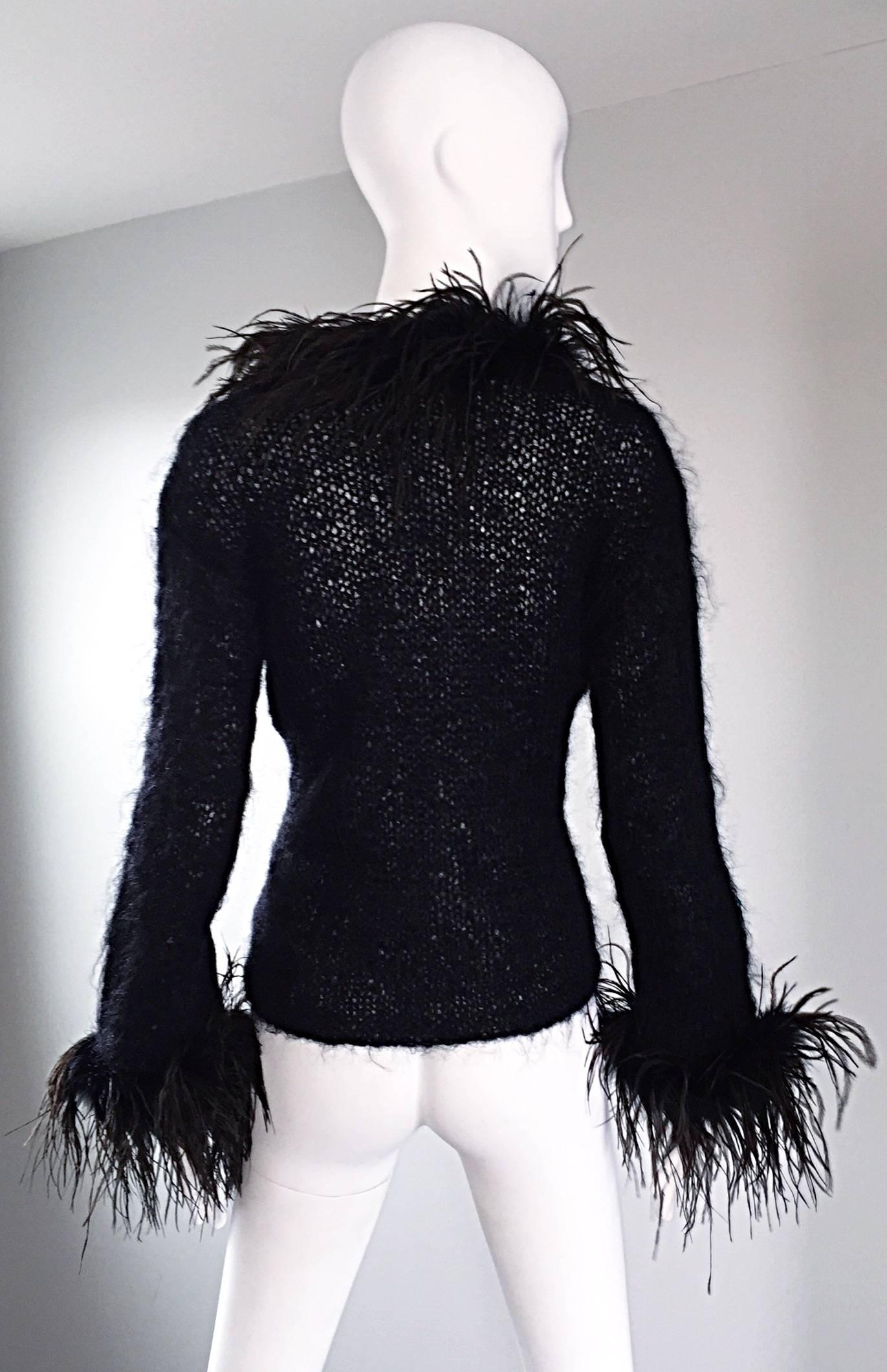 Amazing Vintage 1990s Italian Mohair Ostrich Feather Black 90s Designer Sweater 1