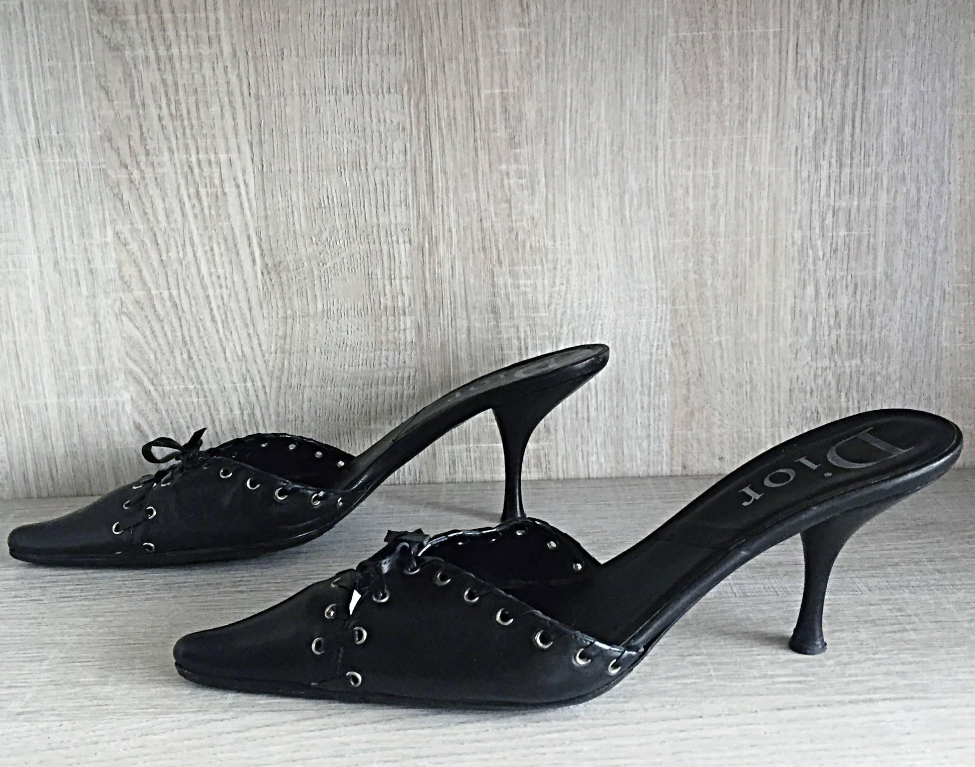 Women's Christian Dior By John Galliano Black Leather ' Corset ' Heels Size 40.5 10.5