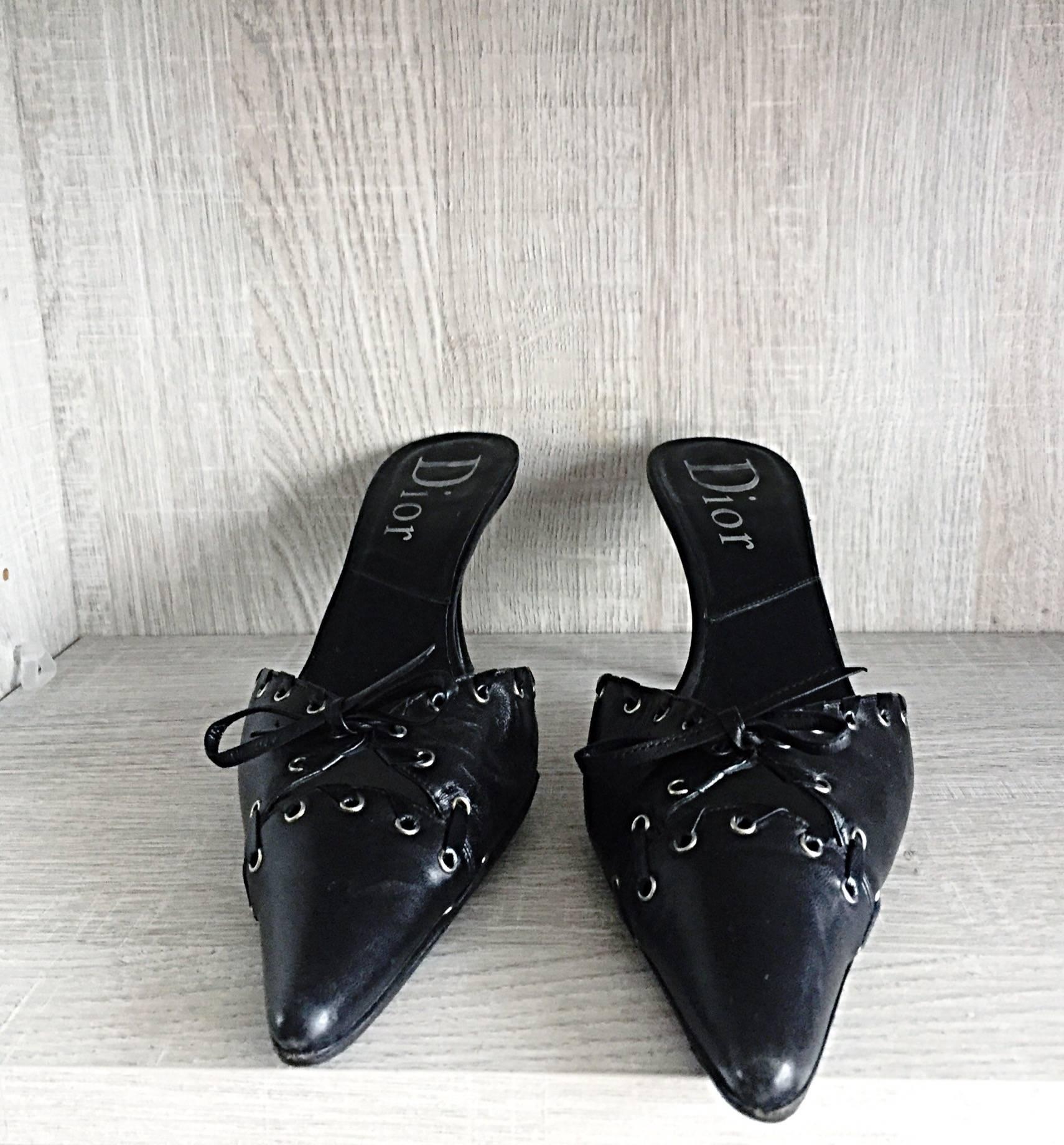 Christian Dior By John Galliano Black Leather ' Corset ' Heels Size 40.5 10.5 2