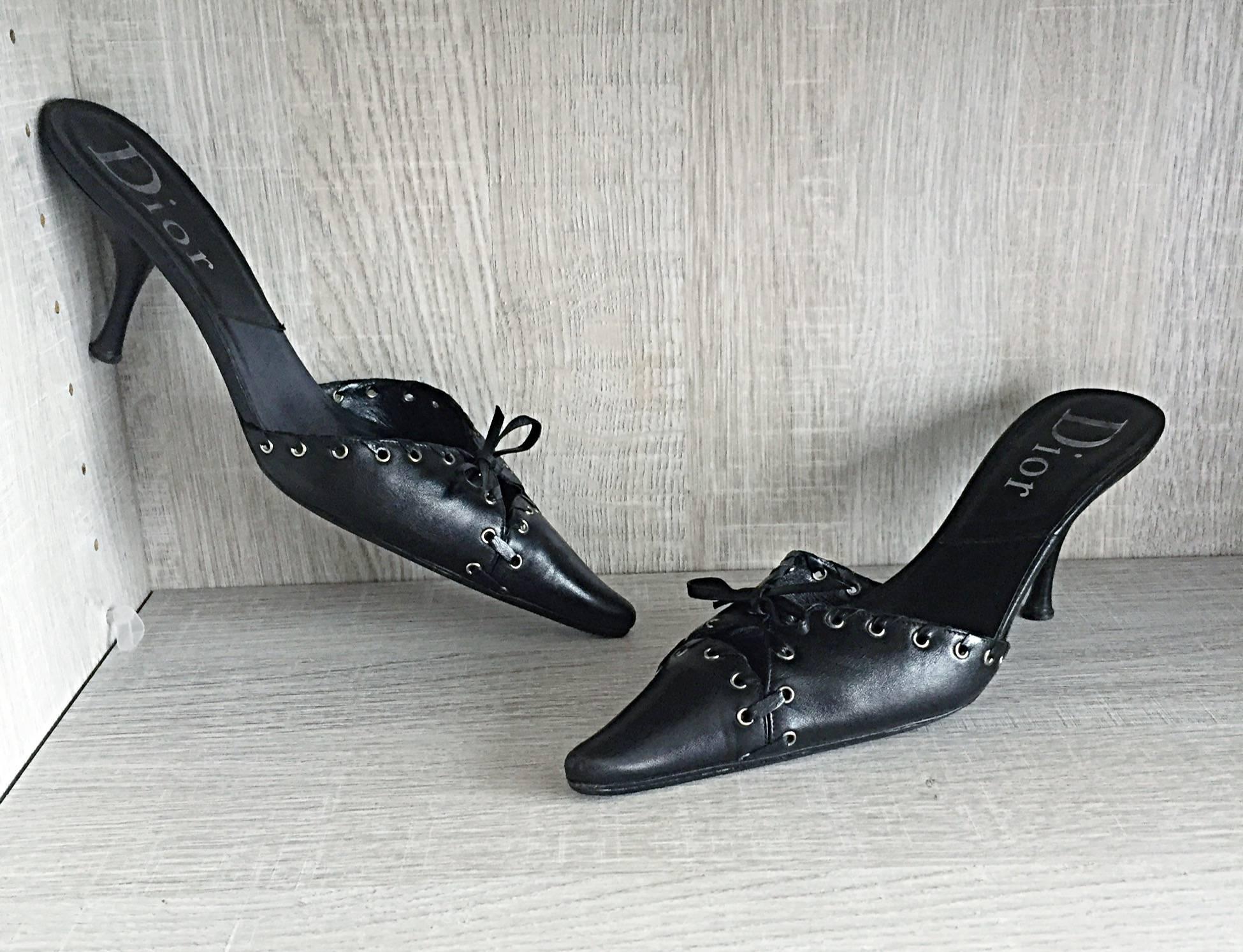 Christian Dior By John Galliano Black Leather ' Corset ' Heels Size 40.5 10.5 3