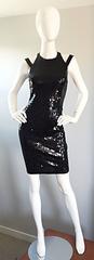 Sexy Vintage Size 8 Della Roufogali Black LBD Caged Back Sequined 90s Mini Dress