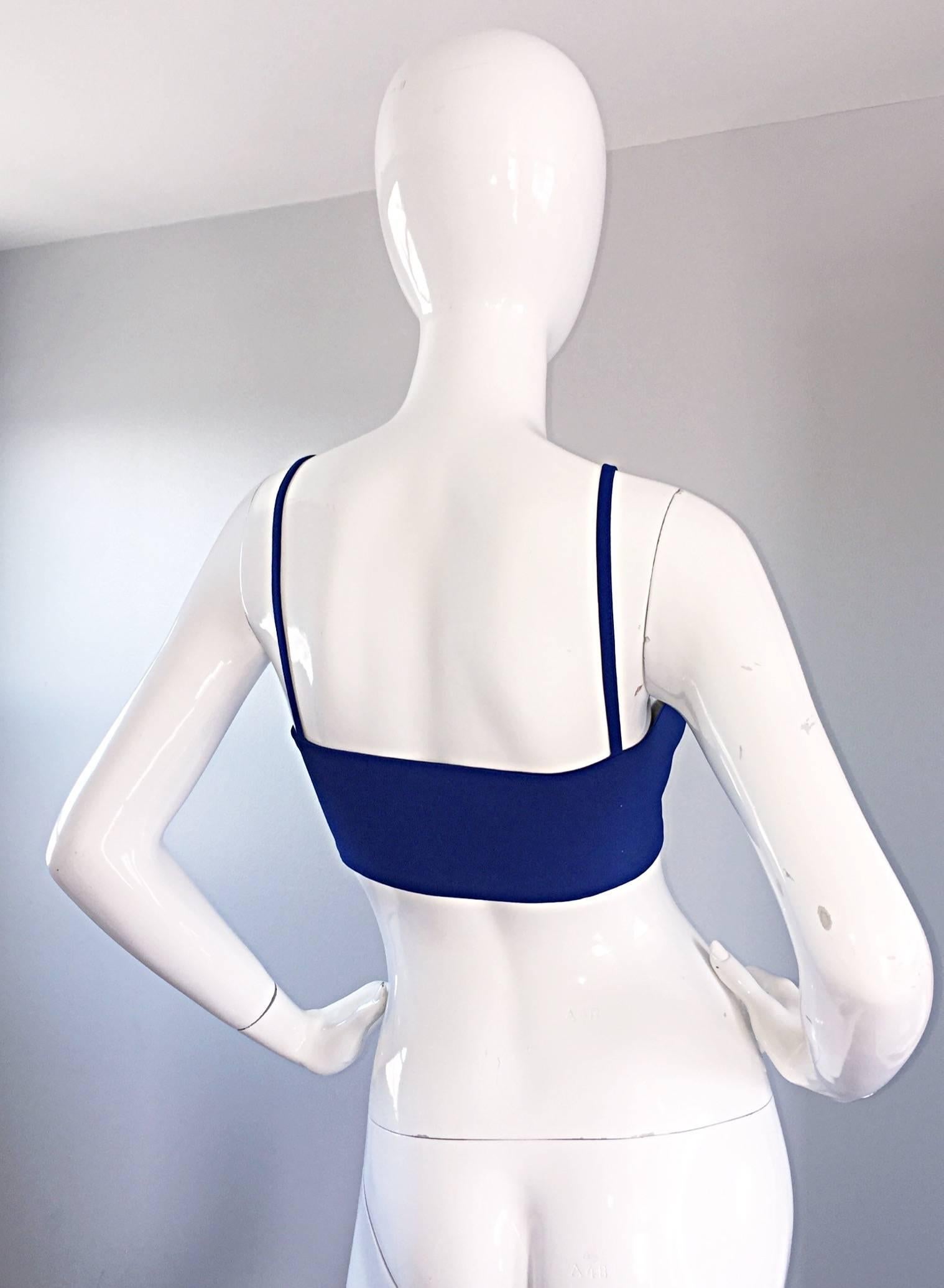 Women's Vintage Gianni Versace Versus Royal Cobalt Blue 1990s 90s Sexy Crop Top Bodycon For Sale