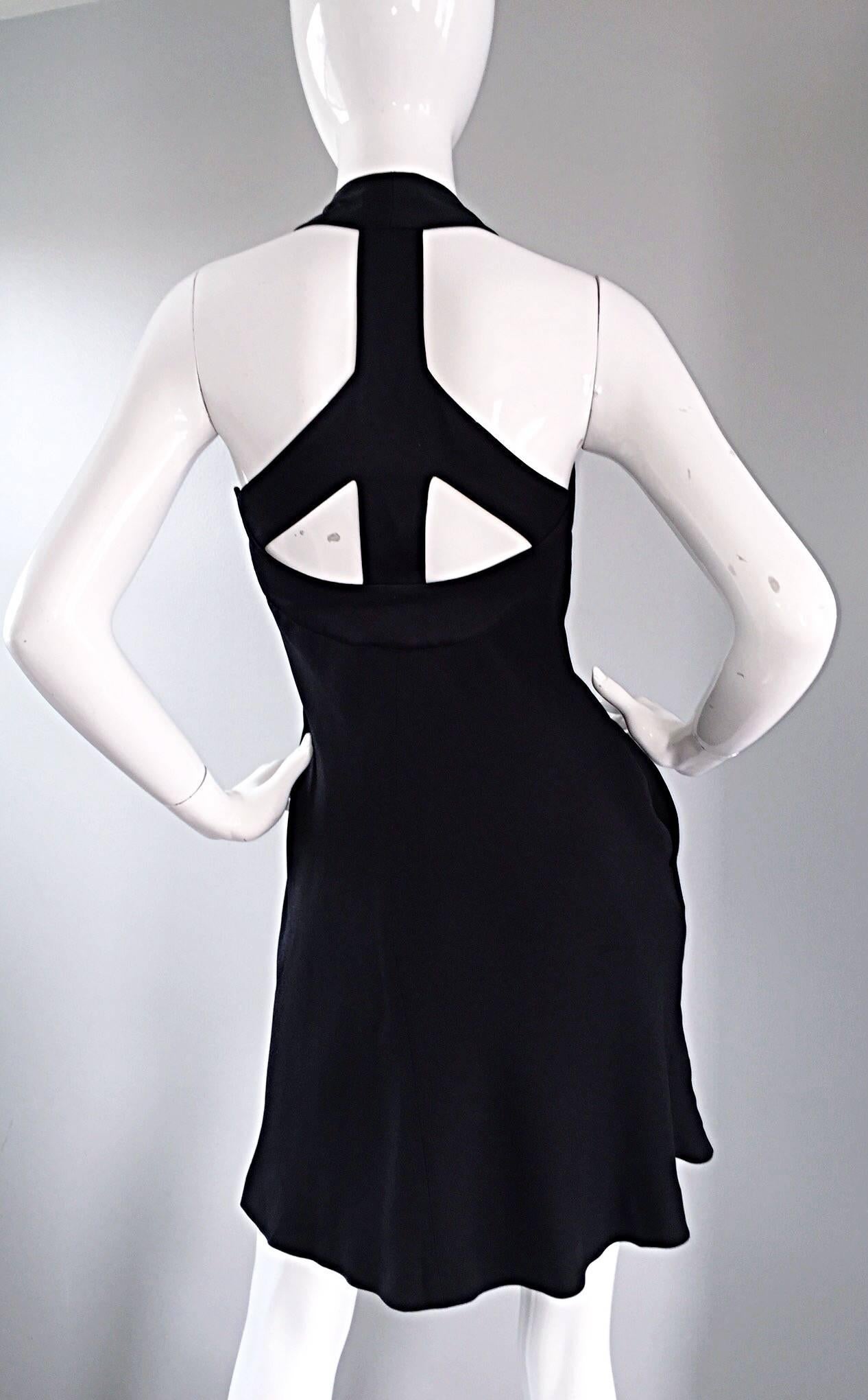 Moschino Cheap & Cheap Vintage 90s Iconic Peace Sign Cut Out Flirty Black Dress For Sale 2