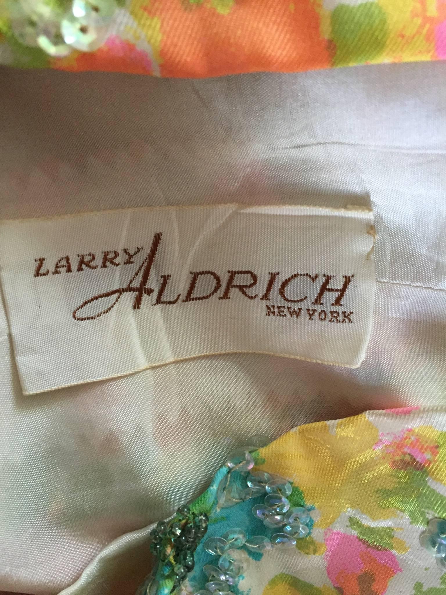 Beautiful Vintage Larry Aldrich 1950s Silk Sequined + Beaded 50s Flower Dress 5