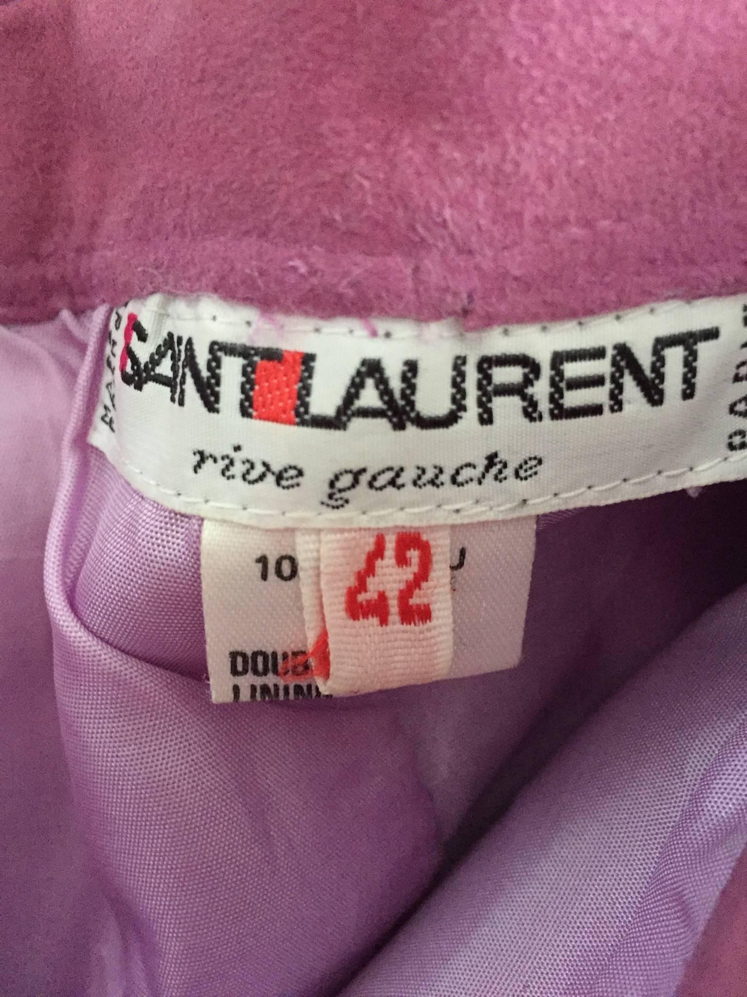 YSL Vintage Yves Saint Laurent Purple Lilac Lavender Leather Suede Pencil Skirt 4