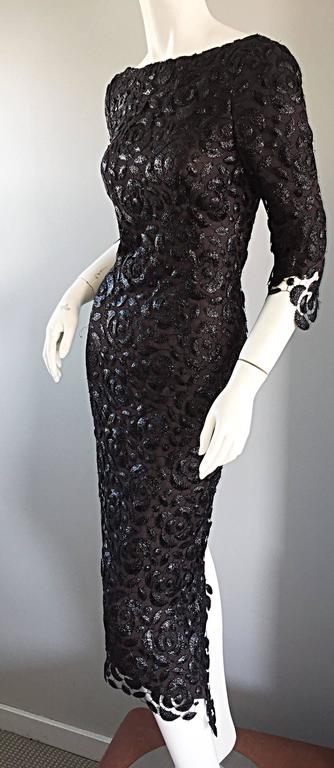 Incredible Vintage Halston NWT $9,800 Black Silk Crochet 3/4 Sleeves ...