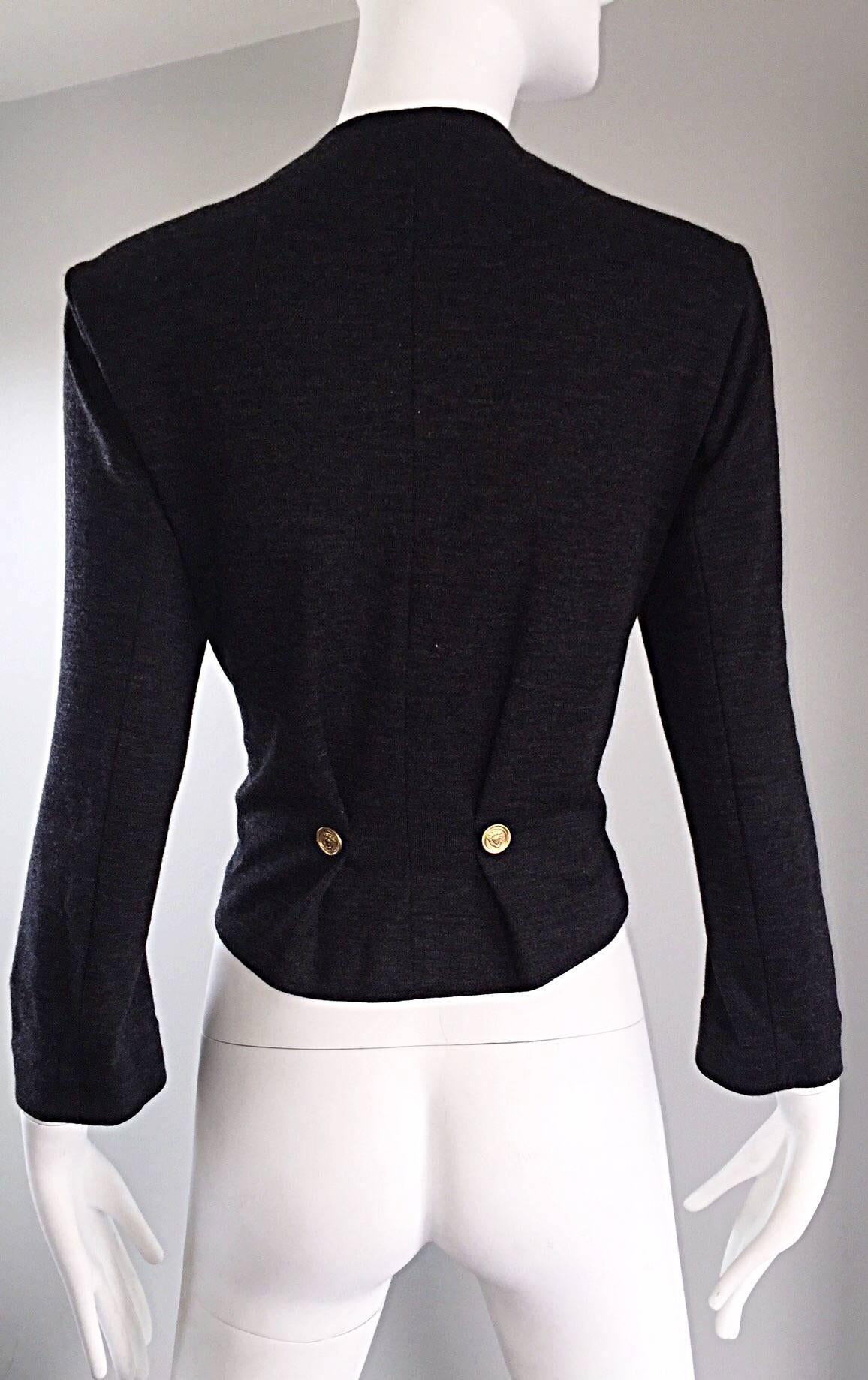 Women's Vintage Nina Ricci Couture Charcoal Grey Double Breasted Wool Cardigan Jacket  For Sale