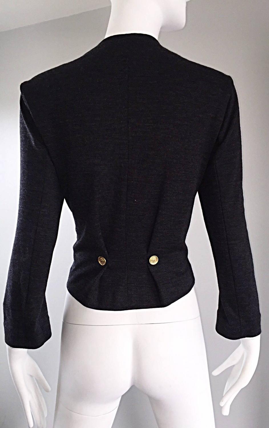 Vintage Nina Ricci Couture Charcoal Grey Double Breasted Wool Cardigan ...