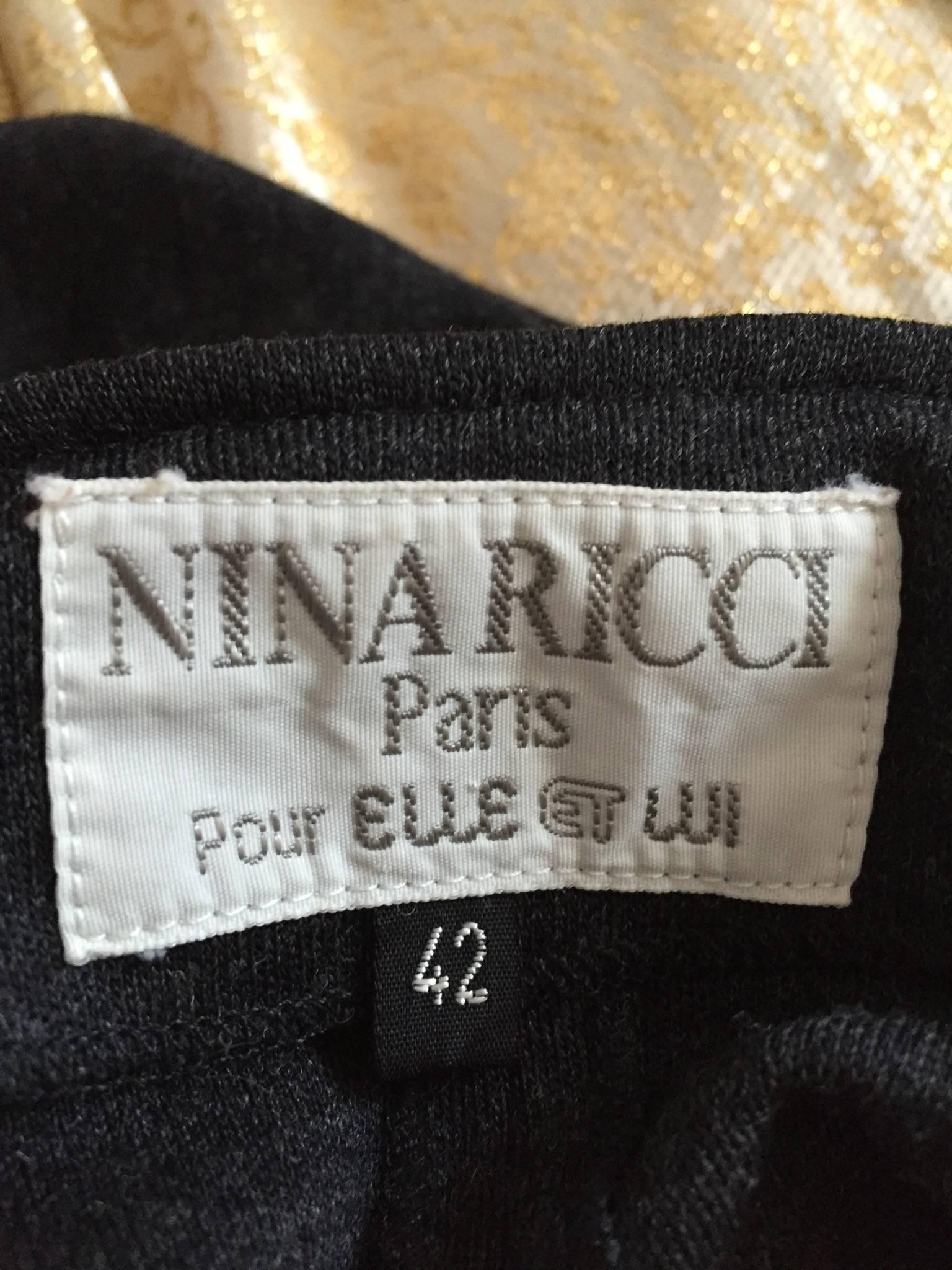Vintage Nina Ricci Couture Charcoal Grey Double Breasted Wool Cardigan Jacket For Sale 2