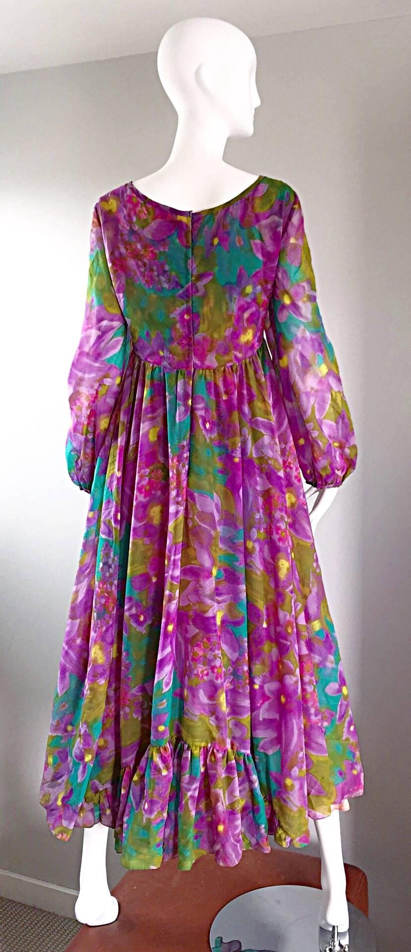 Women's Plus Size Vintage Mr. Blackwell Gorgeous 1970s Size 22 Chiffon Maxi Dress Gown For Sale