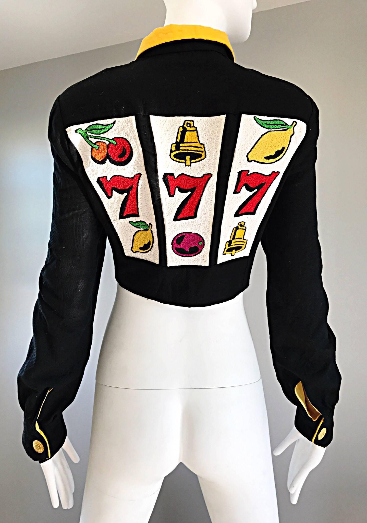 Vintage Bob Mackie Rare Casino Poker Motif Cropped Embroidered Novelty Jacket  1