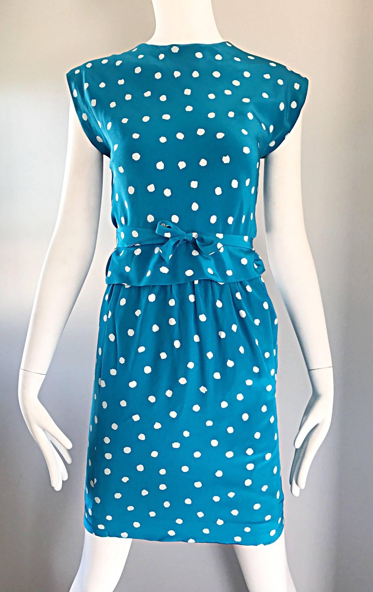 bright blue polka dot dress