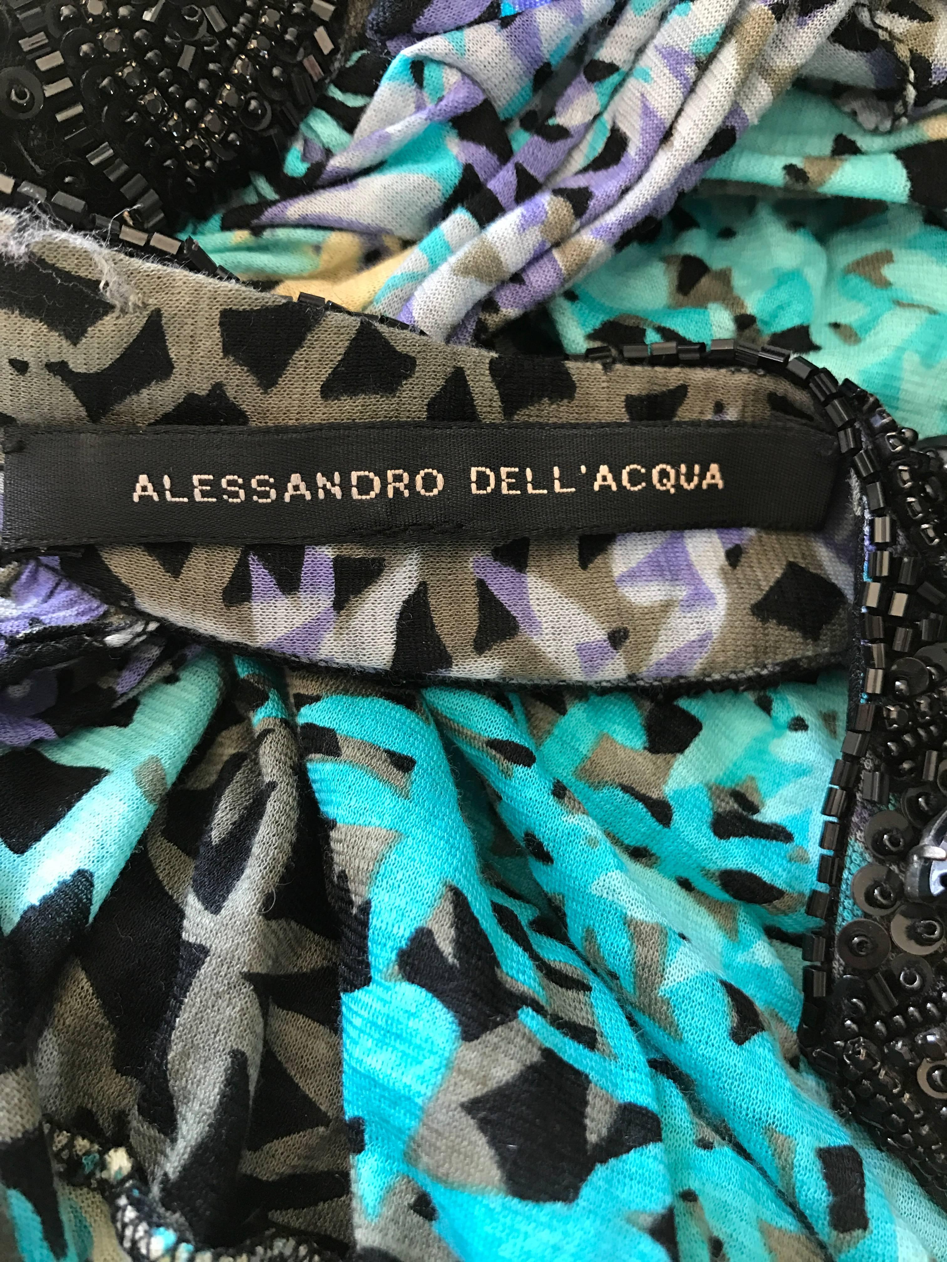 Alessandro Dell'Acqua - Haut sans manches à dos ouvert bleu sarcelle et perles noires, années 1990  en vente 5
