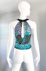 Alessandro Dell'Acqua Top senza maniche aperto con perline anni '90 blu e nero