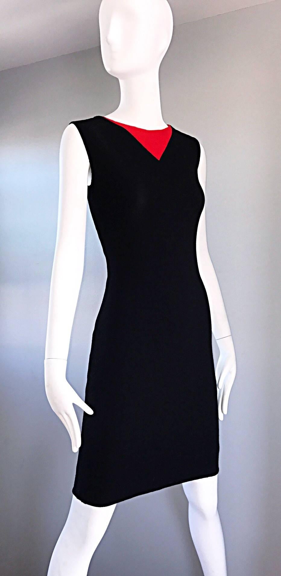 Vintage Bill Blass 1960s Black and Red Mod 60s Chic Wool Shift Dress LBD In Excellent Condition In San Diego, CA