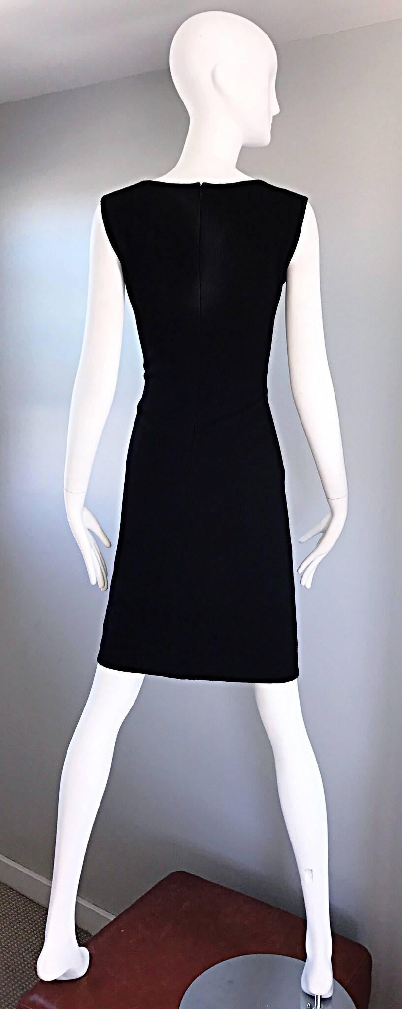 Vintage Bill Blass 1960s Black and Red Mod 60s Chic Wool Shift Dress LBD 3