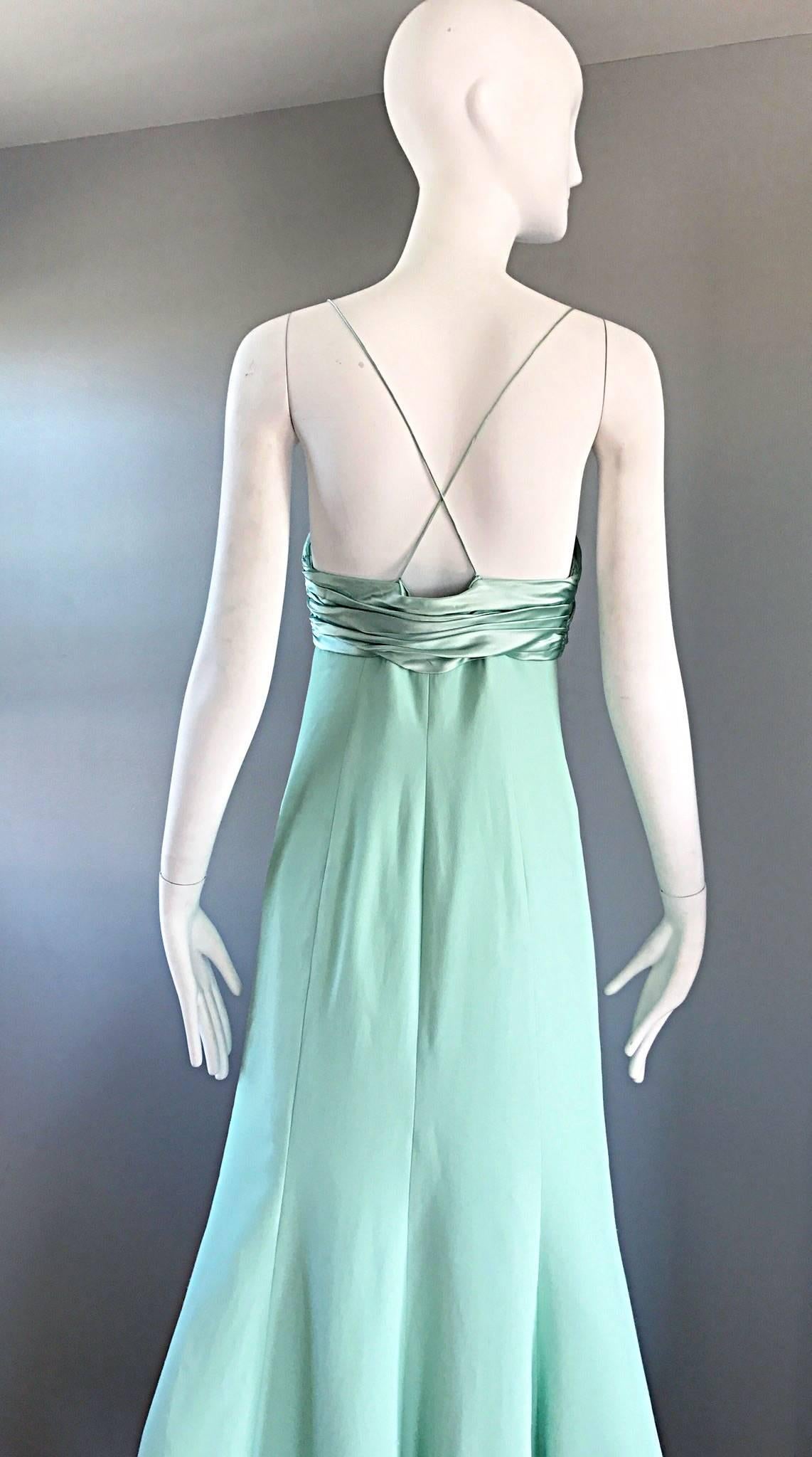 1990s Valentino Vintage Light Mint Green 90s Beautiful Crepe + Silk Gown / Dress In Excellent Condition In San Diego, CA