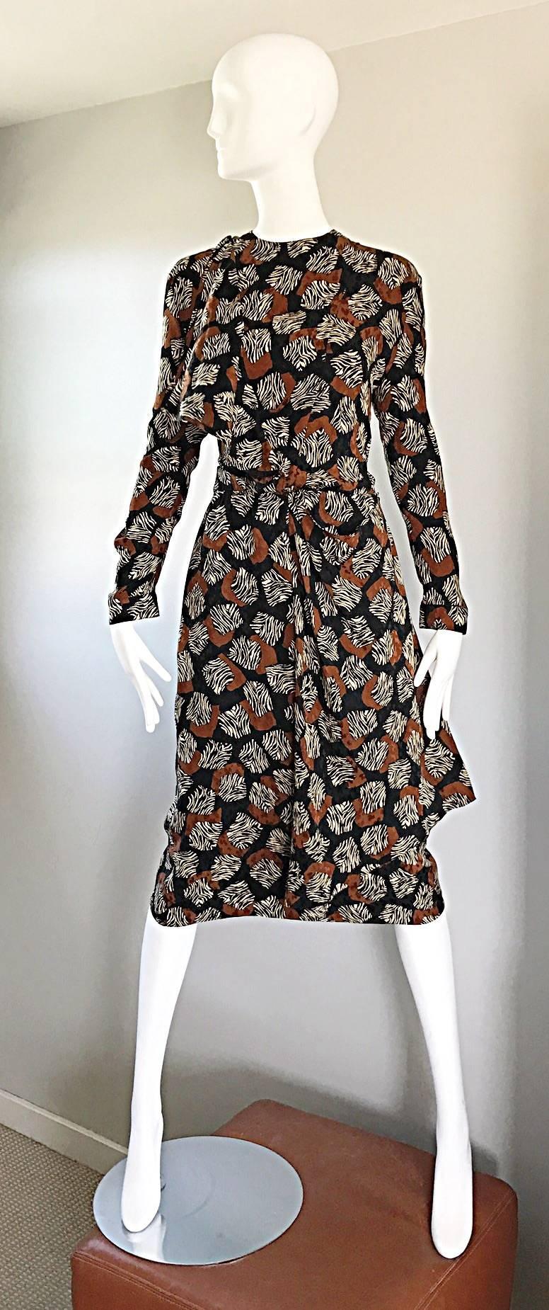 Chic Vintage Escada by Margaretha Ley 1990s Brown Black Zebra Print Silk Dress  For Sale 1