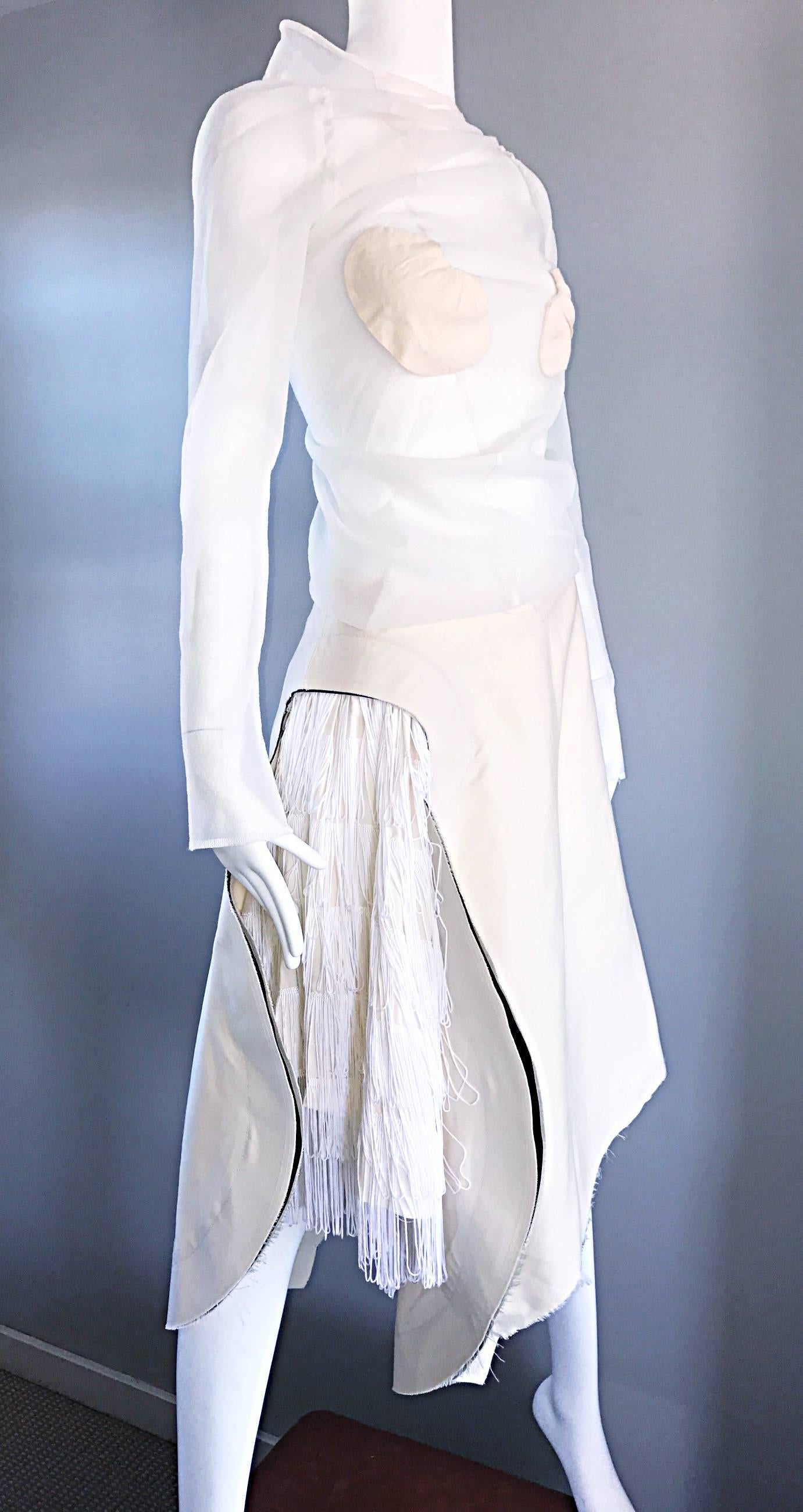 Comes des Garçons ' Broken Bride ' 2005 Runway Semi Sheer Top and Fringe Skirt In Excellent Condition In San Diego, CA