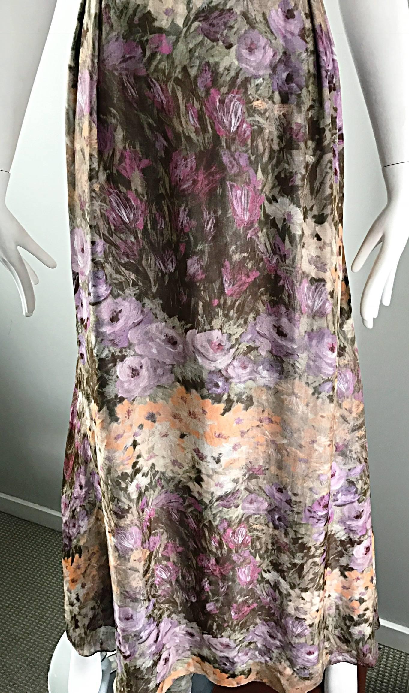 Women's Lerario Beatriz Size 8 Silk Purple Pink Grey Watercolor Racerback Maxi Dress