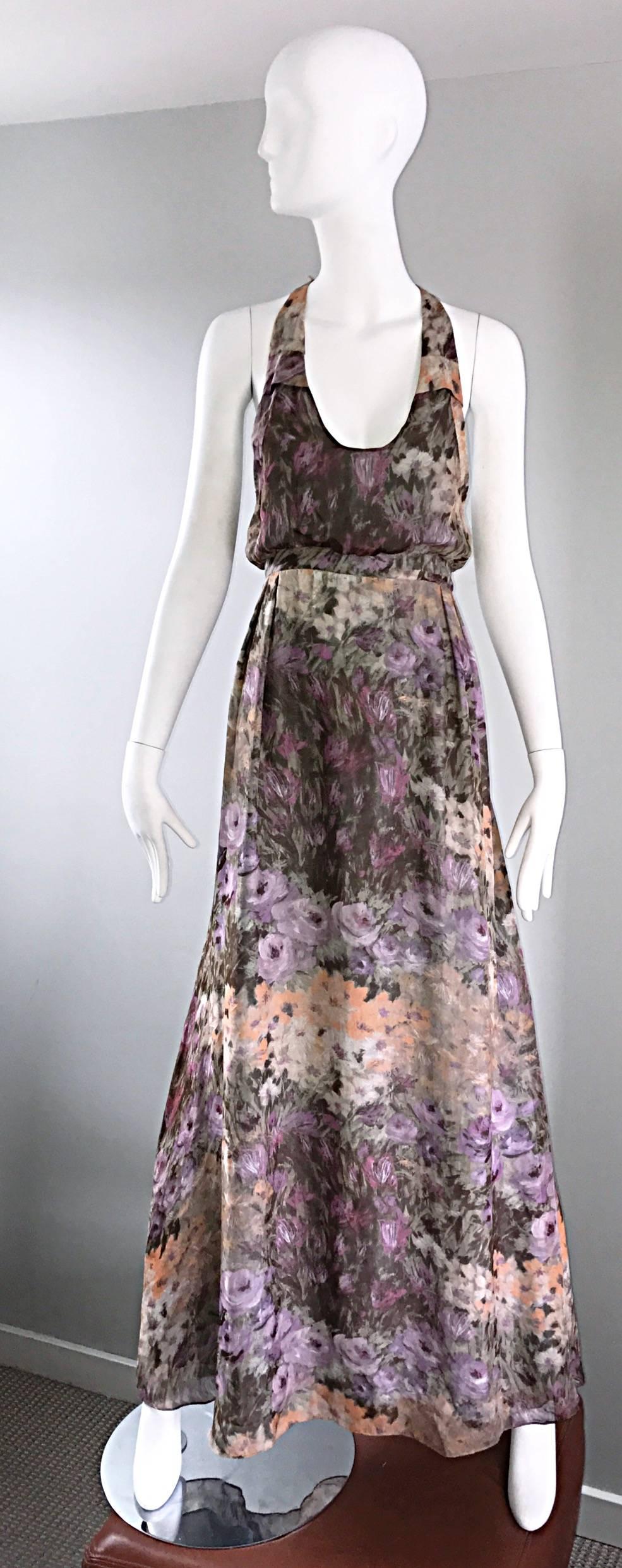 Lerario Beatriz Size 8 Silk Purple Pink Grey Watercolor Racerback Maxi Dress 4