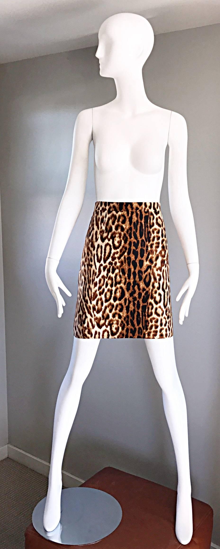Celine by Michael Kors 1990s Leopard Print High Waisted 90s Mini Pencil Skirt 42 1