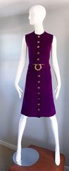 Chic 1960s Aubergine Purple Wool Knit Cropped Top and A Line Mod Skirt Dress Set
