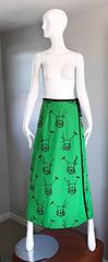 1970s VESTED GENTRESS Kelly Green Novelty ' Wheelbarrow ' Vintage Maxi Skirt