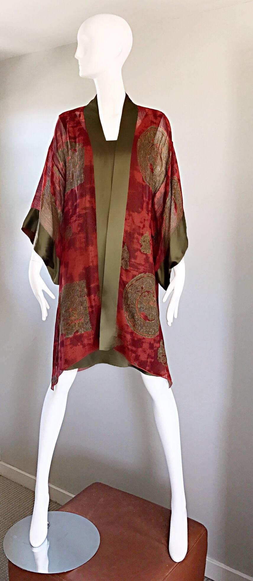 1970s Holly's Harp Vintage Dress and Kimono Red + Chartreuse Amazing Boho Set  3