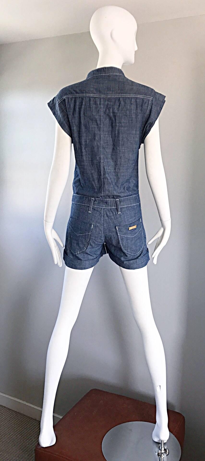 Einteiliger Avantgarde Romper Onesie Playsuit-Overall aus blauem Jeansstoff von Missoni Damen im Angebot