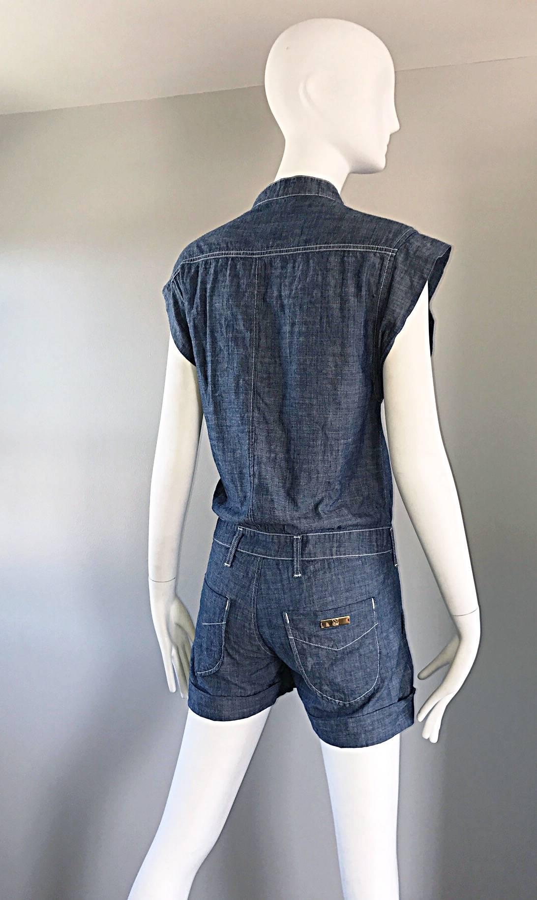 Women's Missoni Denim Blue Jean One Piece Avant Garde Romper Onesie Playsuit Jumpsuit For Sale