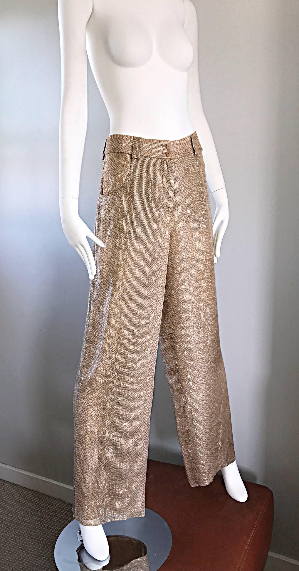 gold silk pants