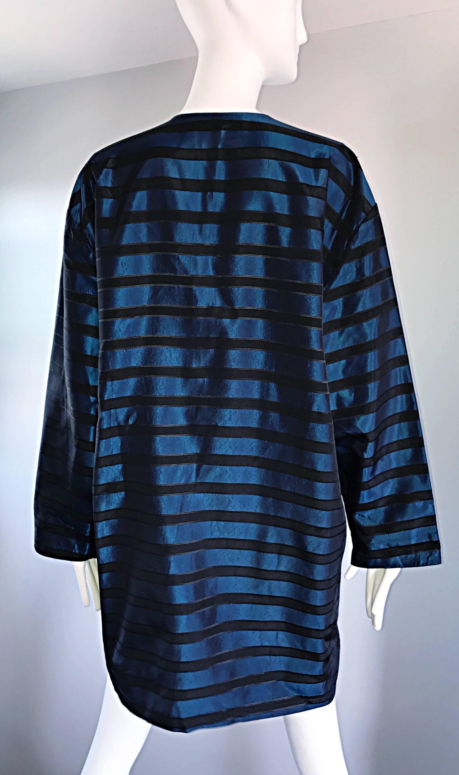 Rare Vintage Todd Oldham 1990s Blue and Black Striped Silk Cocoon Cocoon Jacket  1