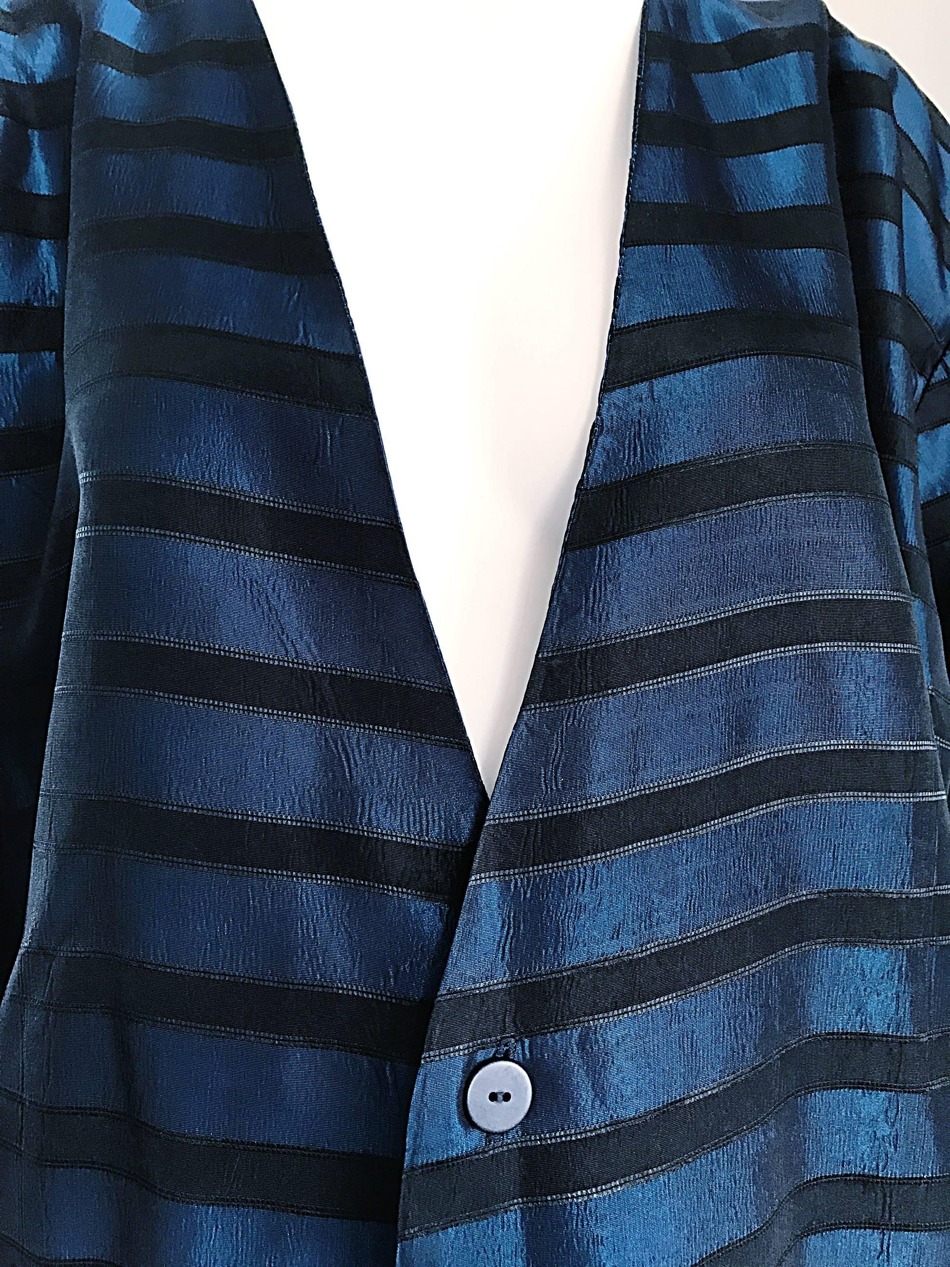Rare Vintage Todd Oldham 1990s Blue and Black Striped Silk Cocoon Cocoon Jacket  3