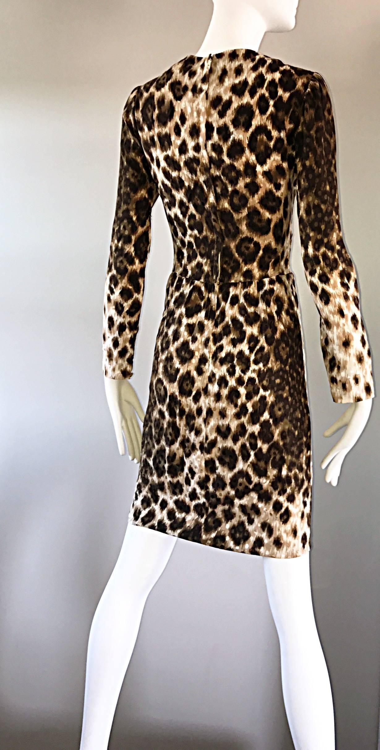 Black Givenchy by Alexander McQueen Vintage 1990s Leopard Cheetah Print Silk 90s Dress