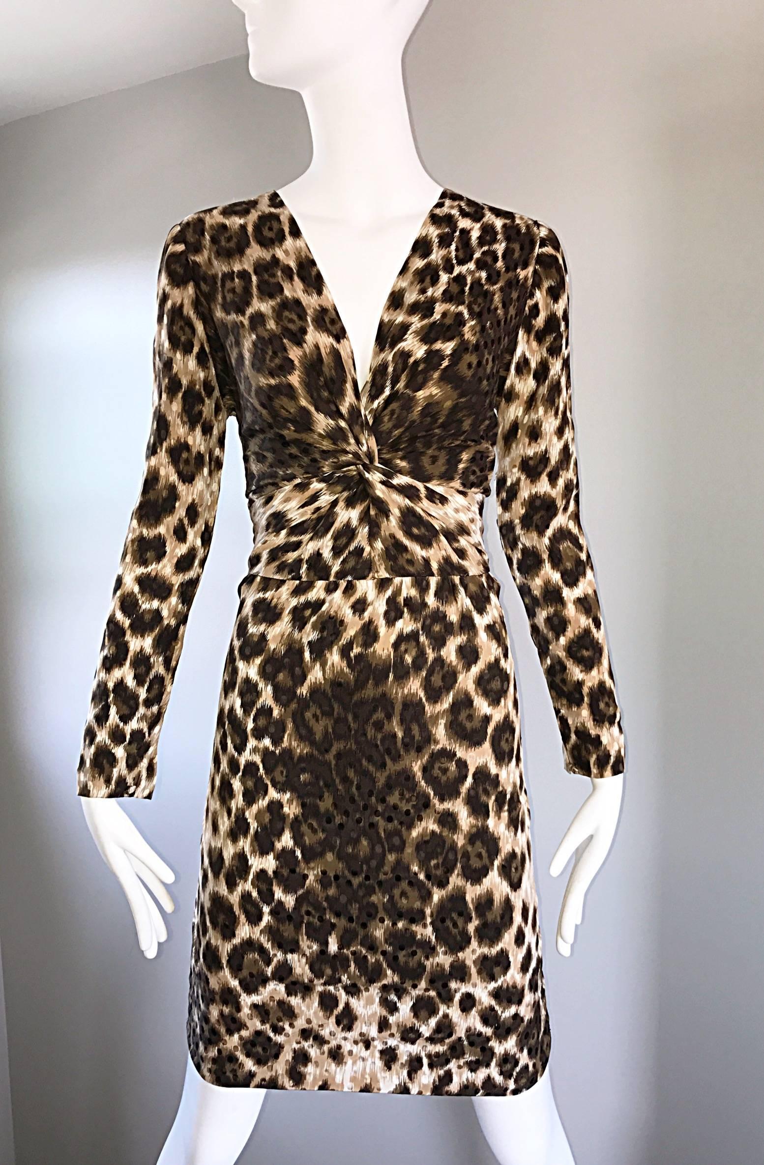 Givenchy by Alexander McQueen Vintage 1990s Leopard Cheetah Print Silk 90s Dress In Excellent Condition In San Diego, CA