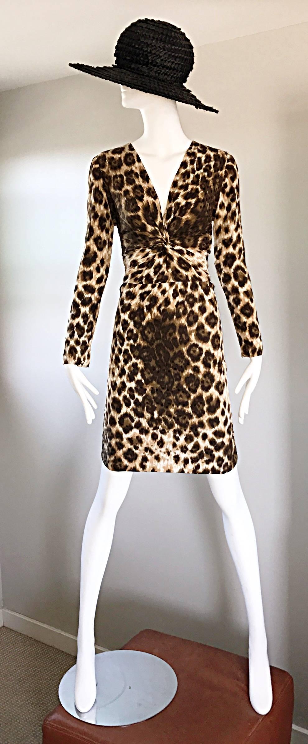 Women's Givenchy by Alexander McQueen Vintage 1990s Leopard Cheetah Print Silk 90s Dress