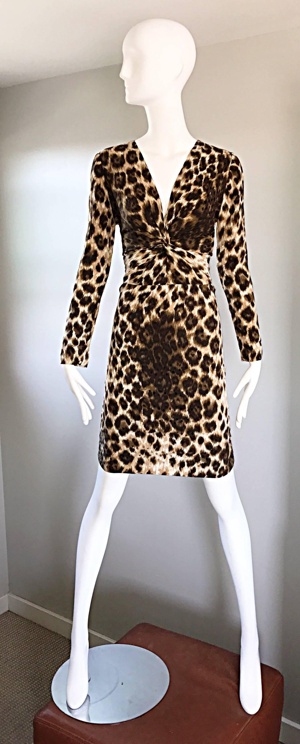 Givenchy by Alexander McQueen Vintage 1990s Leopard Cheetah Print Silk 90s Dress 1